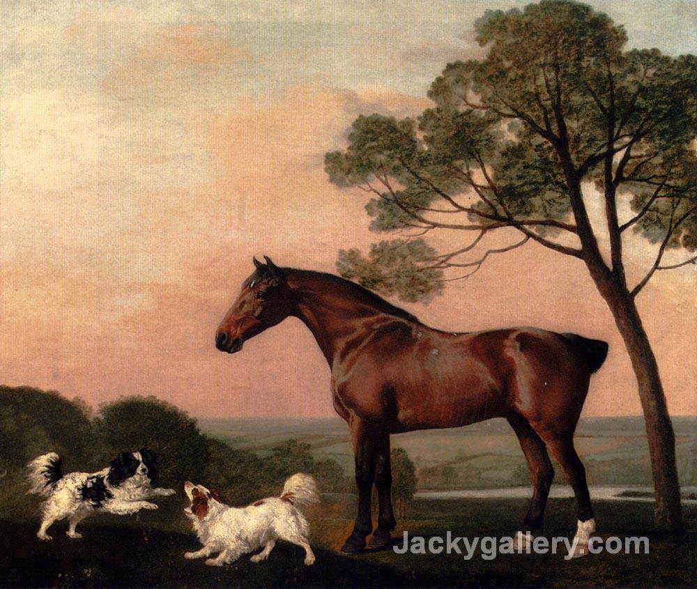 A Bay Hunter With Two Spaniels by George Stubbs paintings reproduction